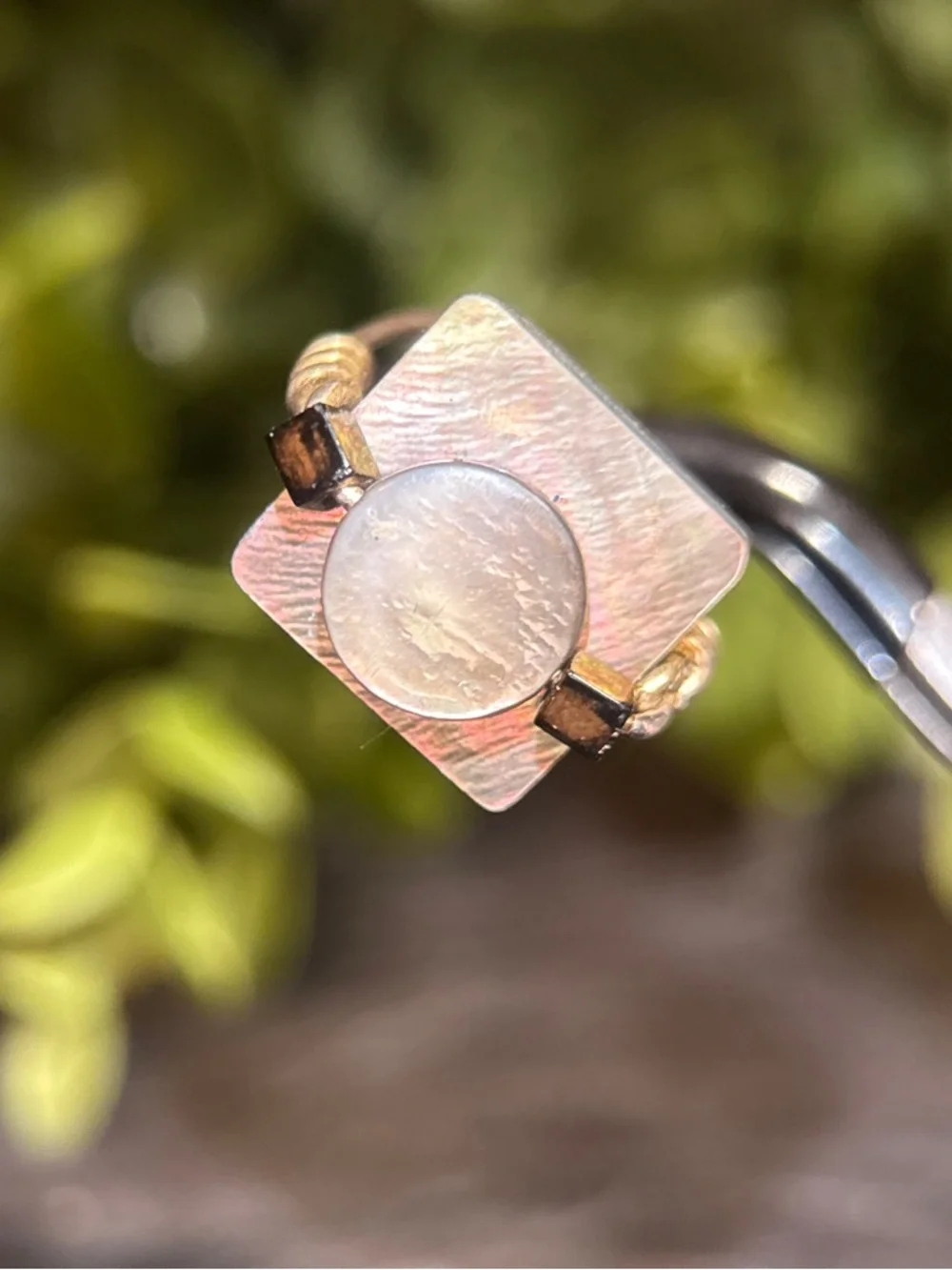Geometric Square Ring‎ with Round Accent - Gunmetal and Silver Tones